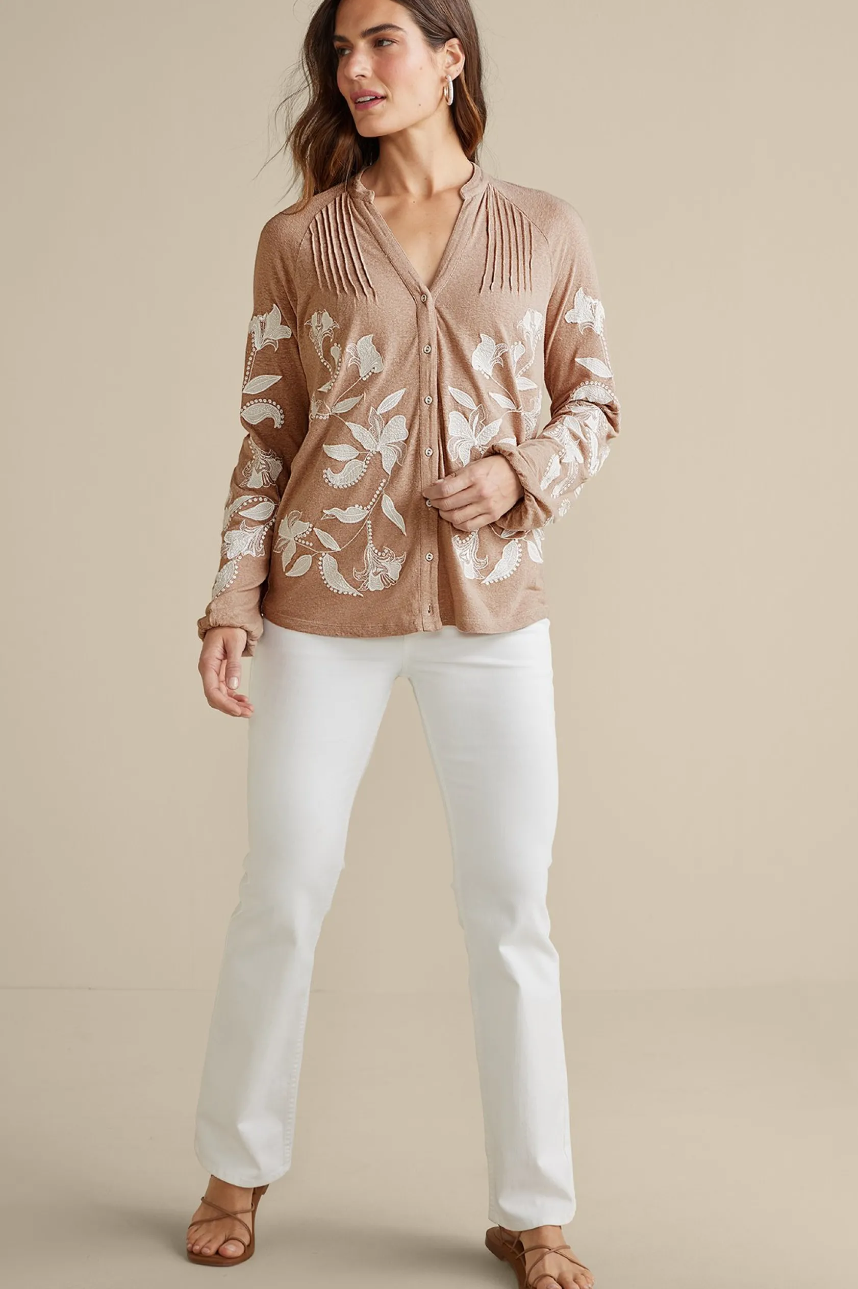 Soft Surroundings Alva Embroidered Knit Top