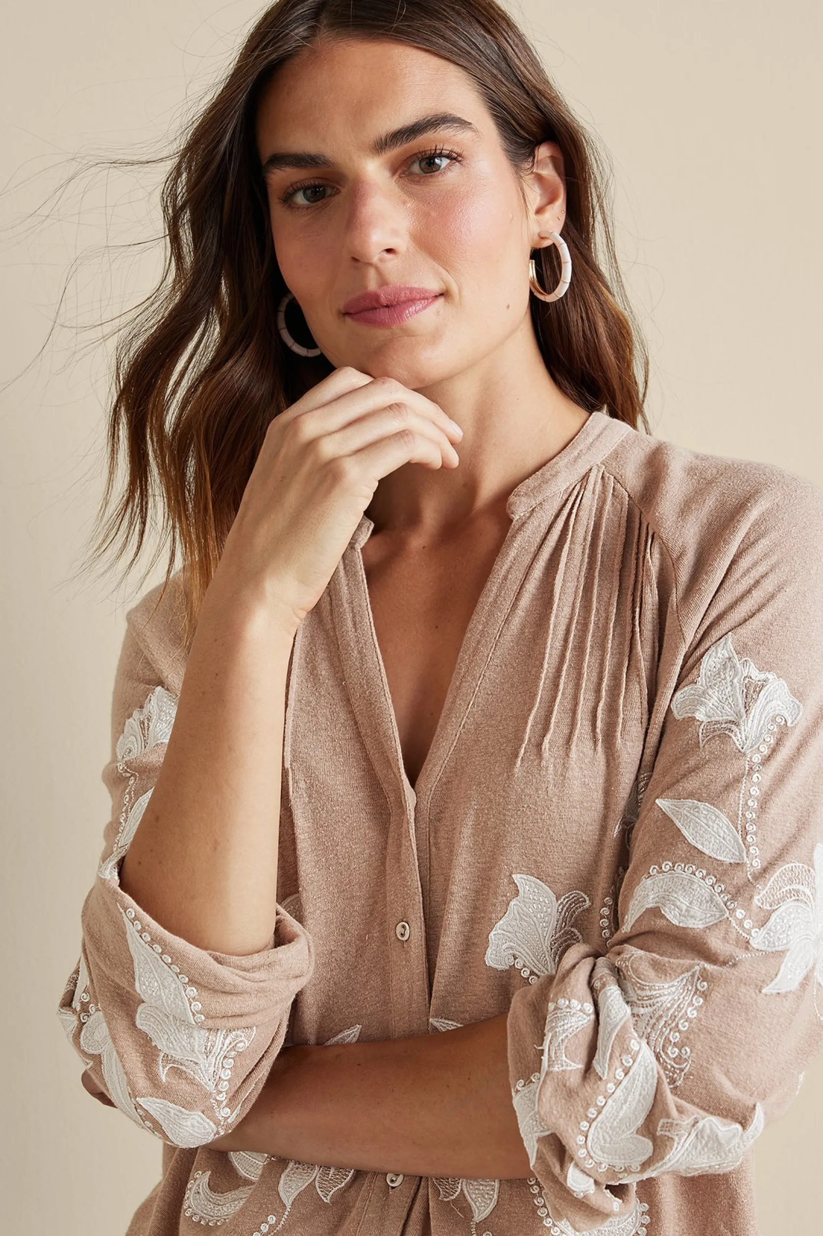 Soft Surroundings Alva Embroidered Knit Top