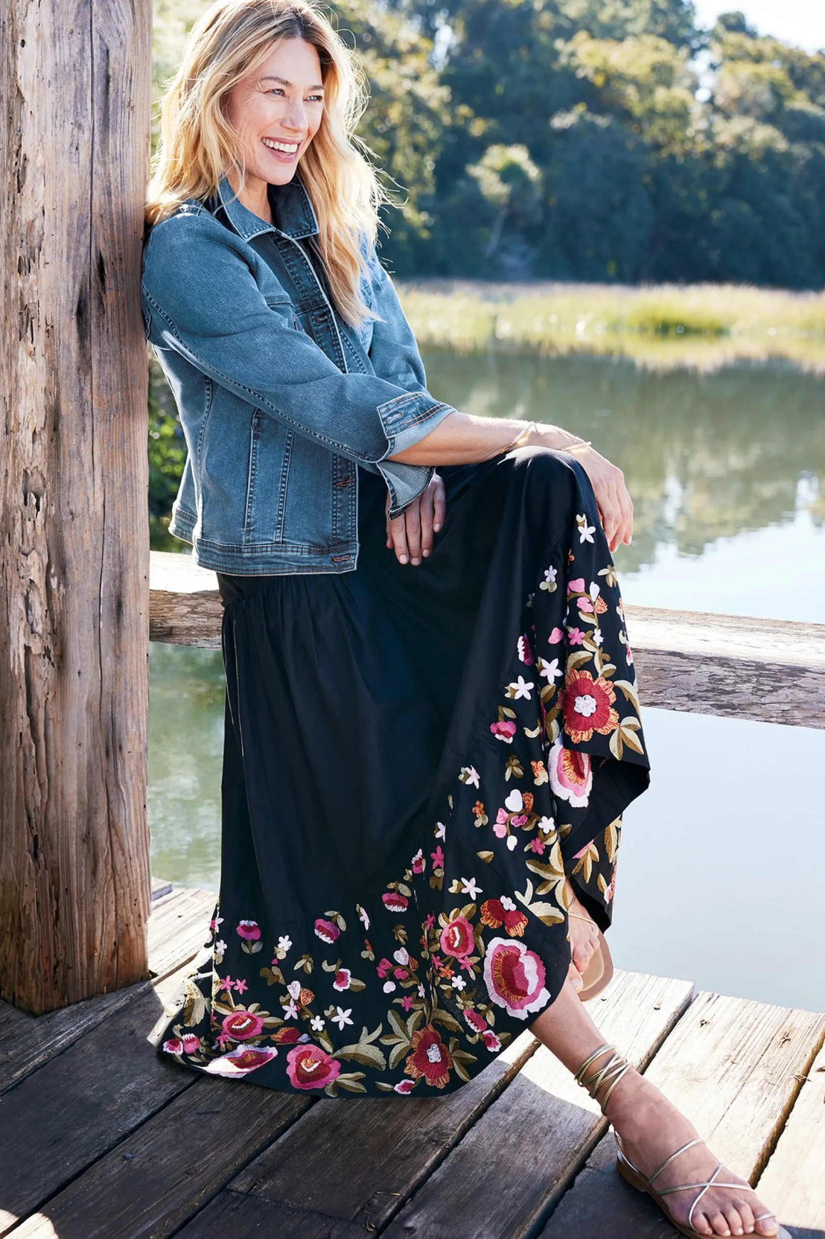 Soft Surroundings Cindi Embroidered Maxi Skirt