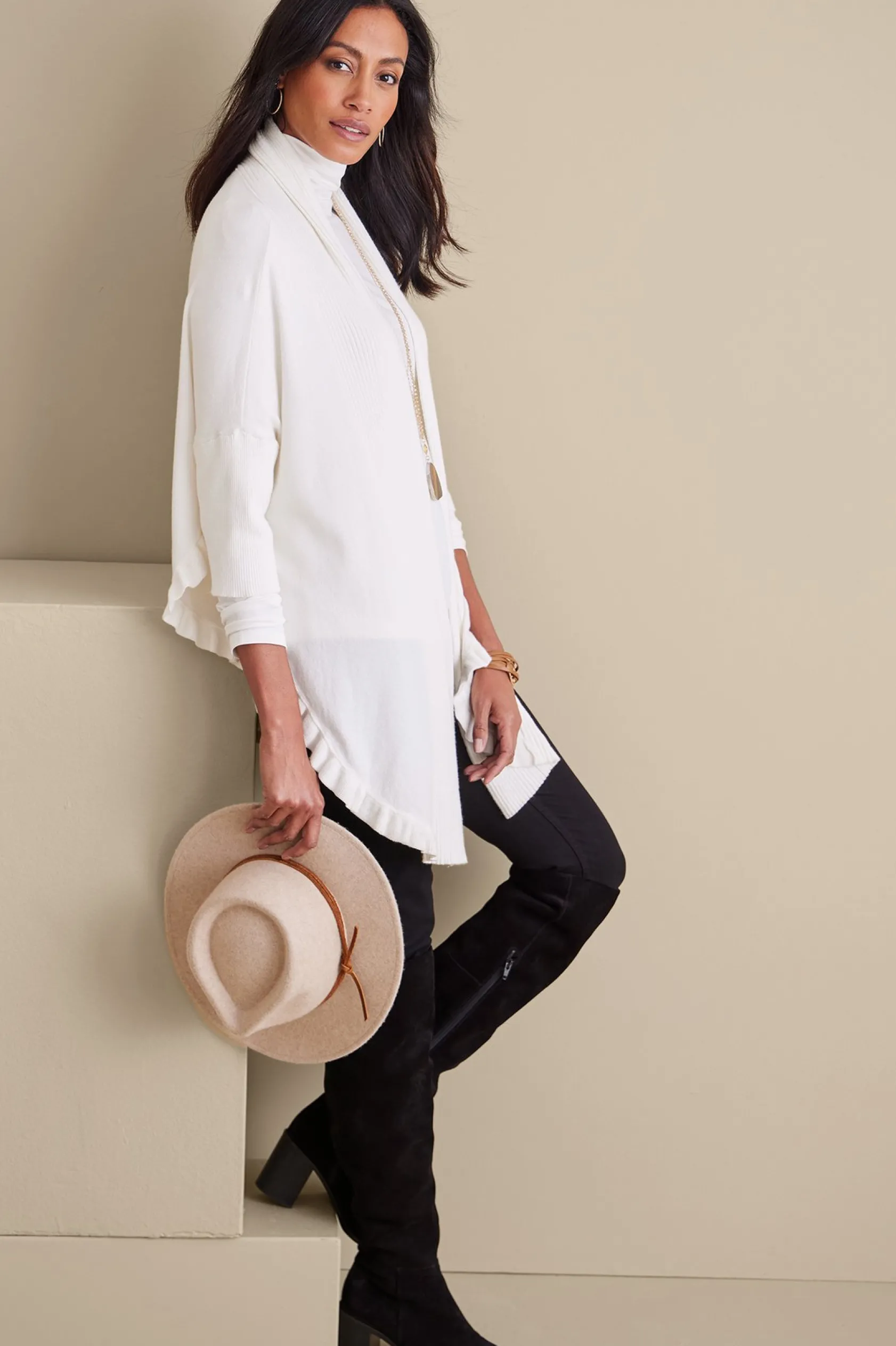 Soft Surroundings Draped Ruffle Cardigan