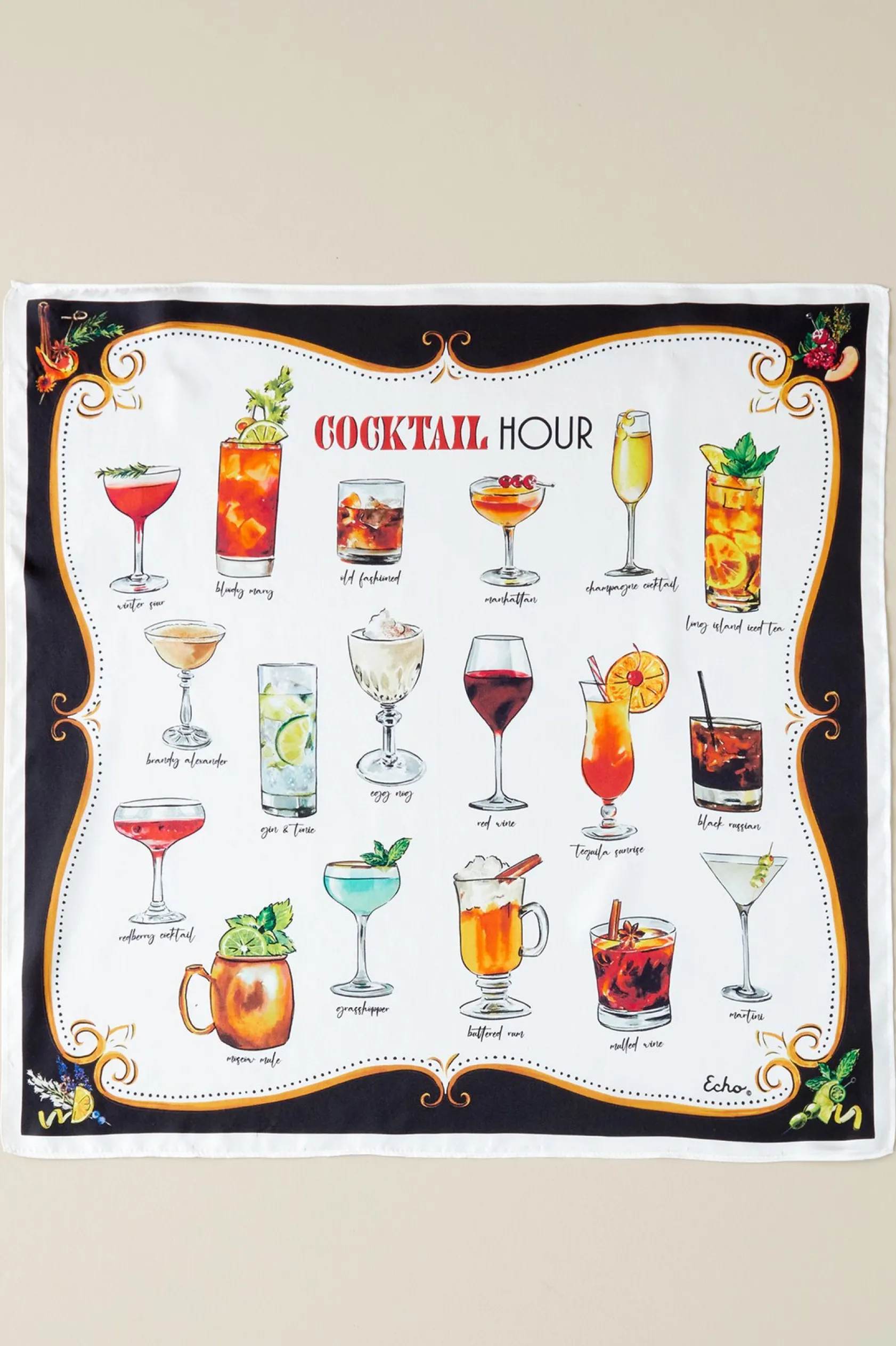 Soft Surroundings Drinks on Me Silk Scarf