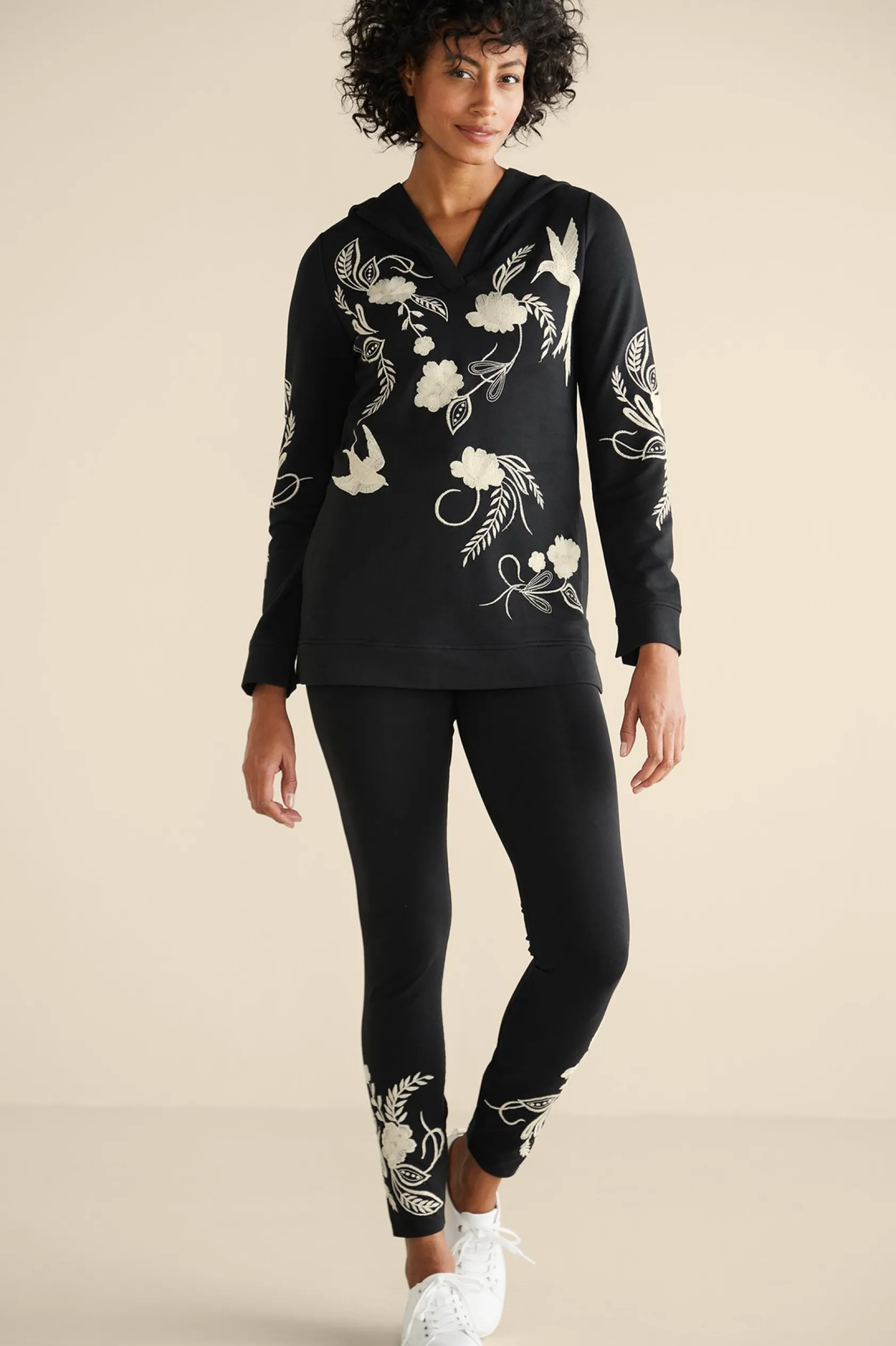 Soft Surroundings Miraflores Embroidered French Terry Hoodie