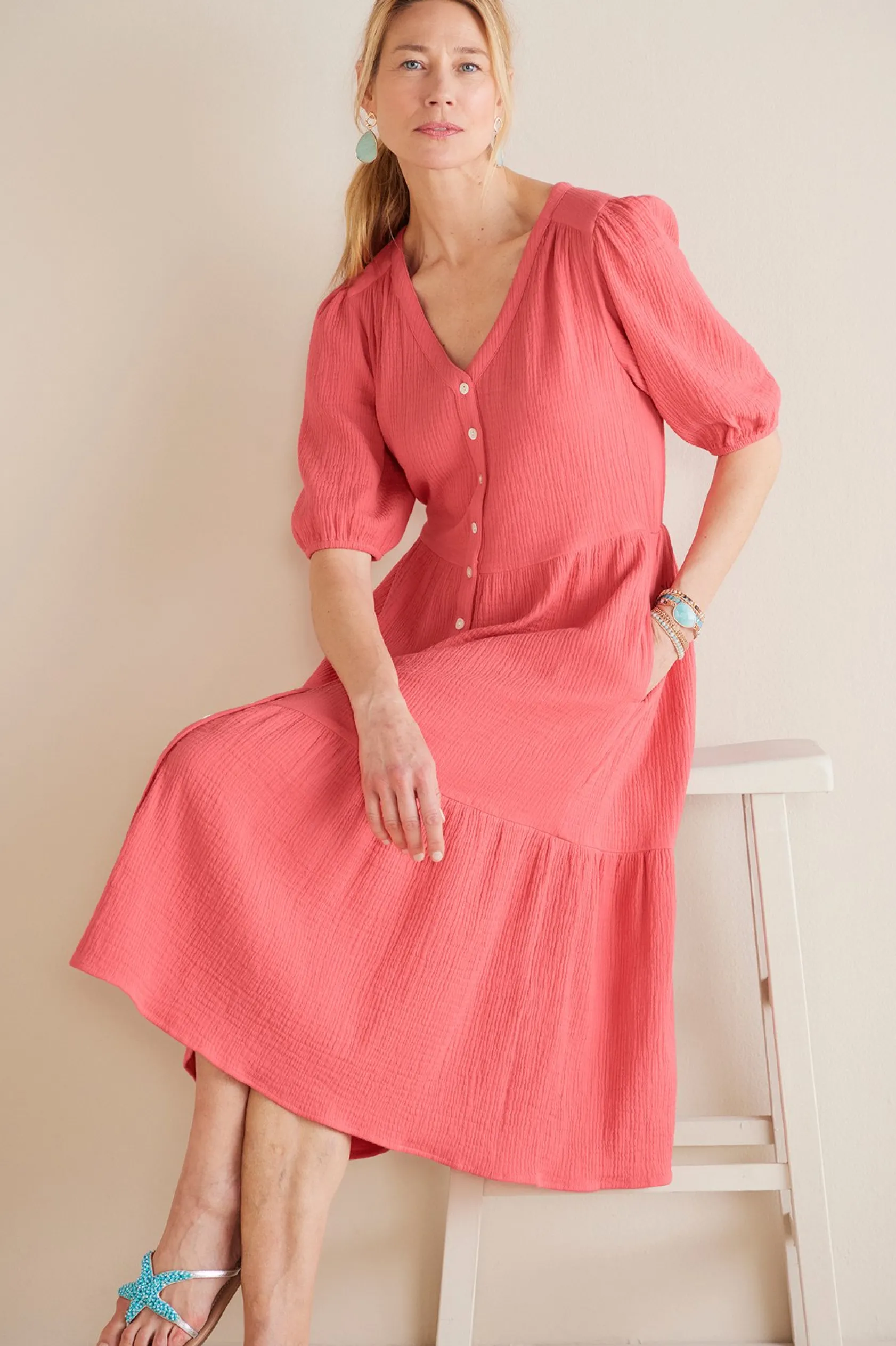 Soft Surroundings Petites Arielle Gauze Midi Dress