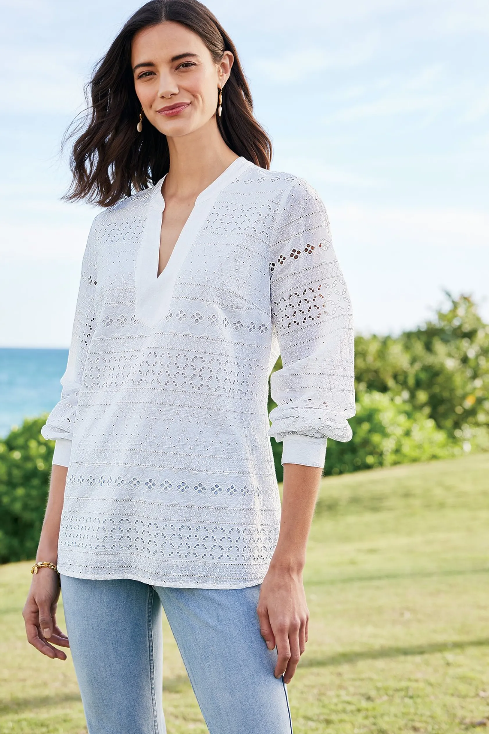 Soft Surroundings Petites Lenore Eyelet Top