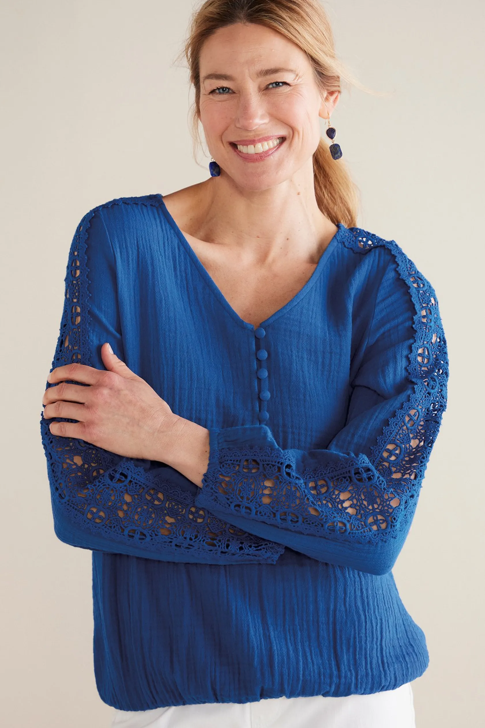Soft Surroundings Petites Melinda Gauze & Crochet Top