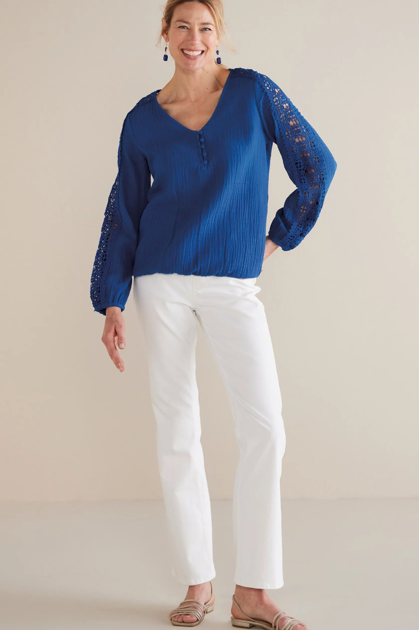 Soft Surroundings Petites Melinda Gauze & Crochet Top