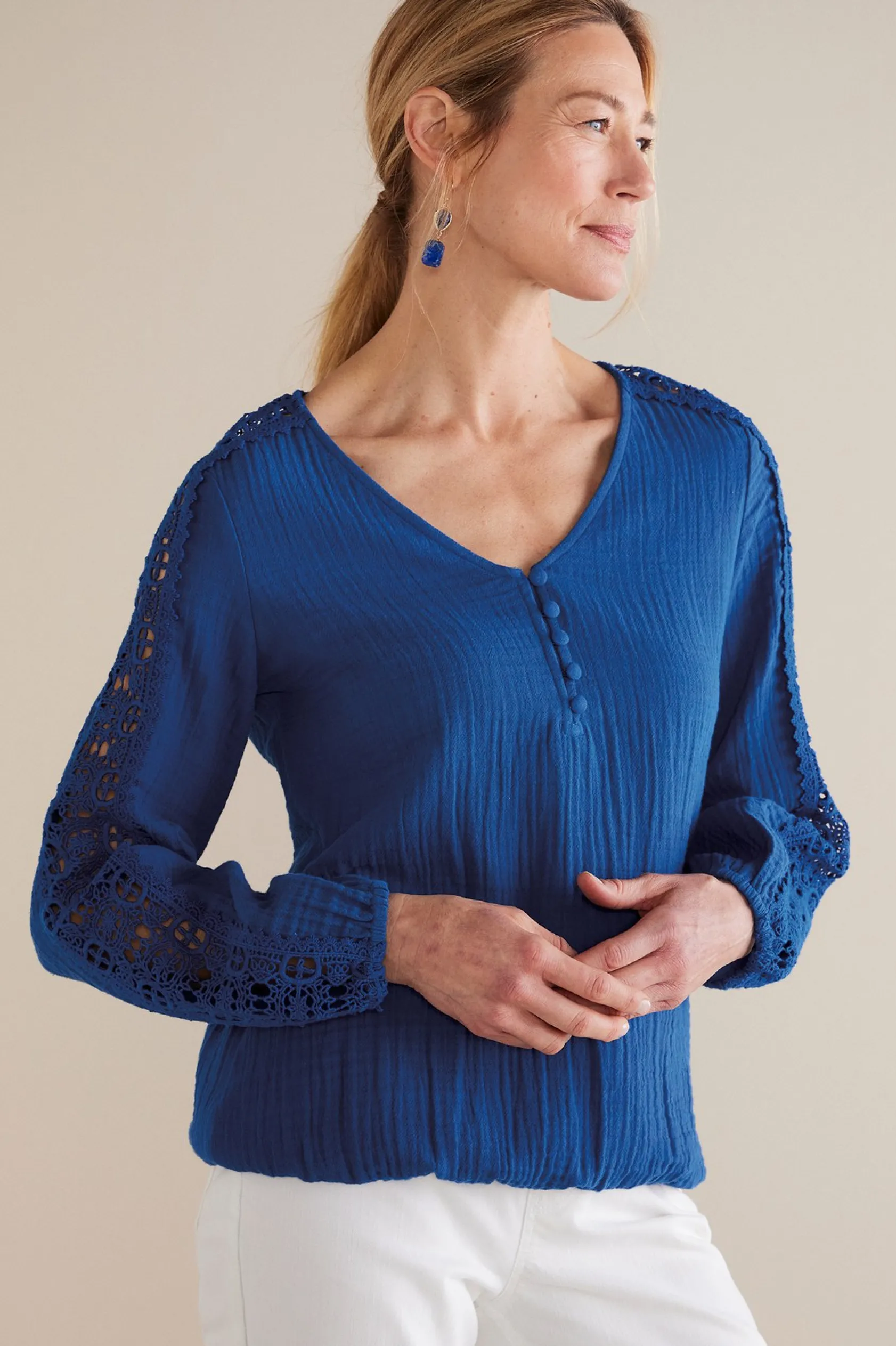 Soft Surroundings Petites Melinda Gauze & Crochet Top