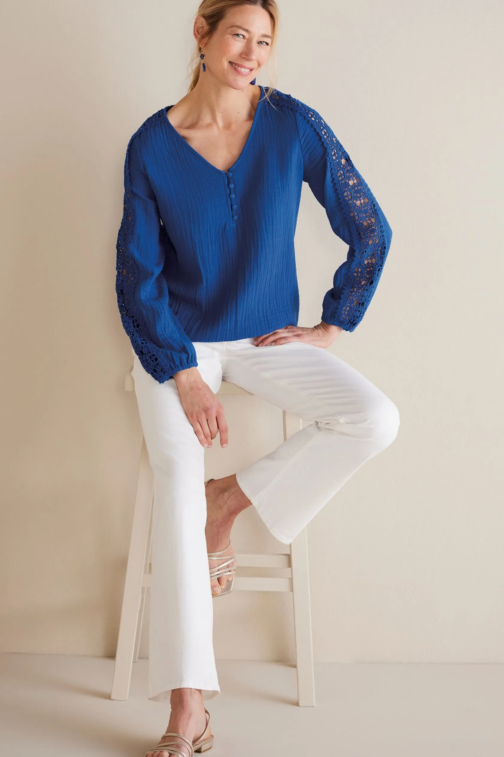 Soft Surroundings Petites Melinda Gauze & Crochet Top