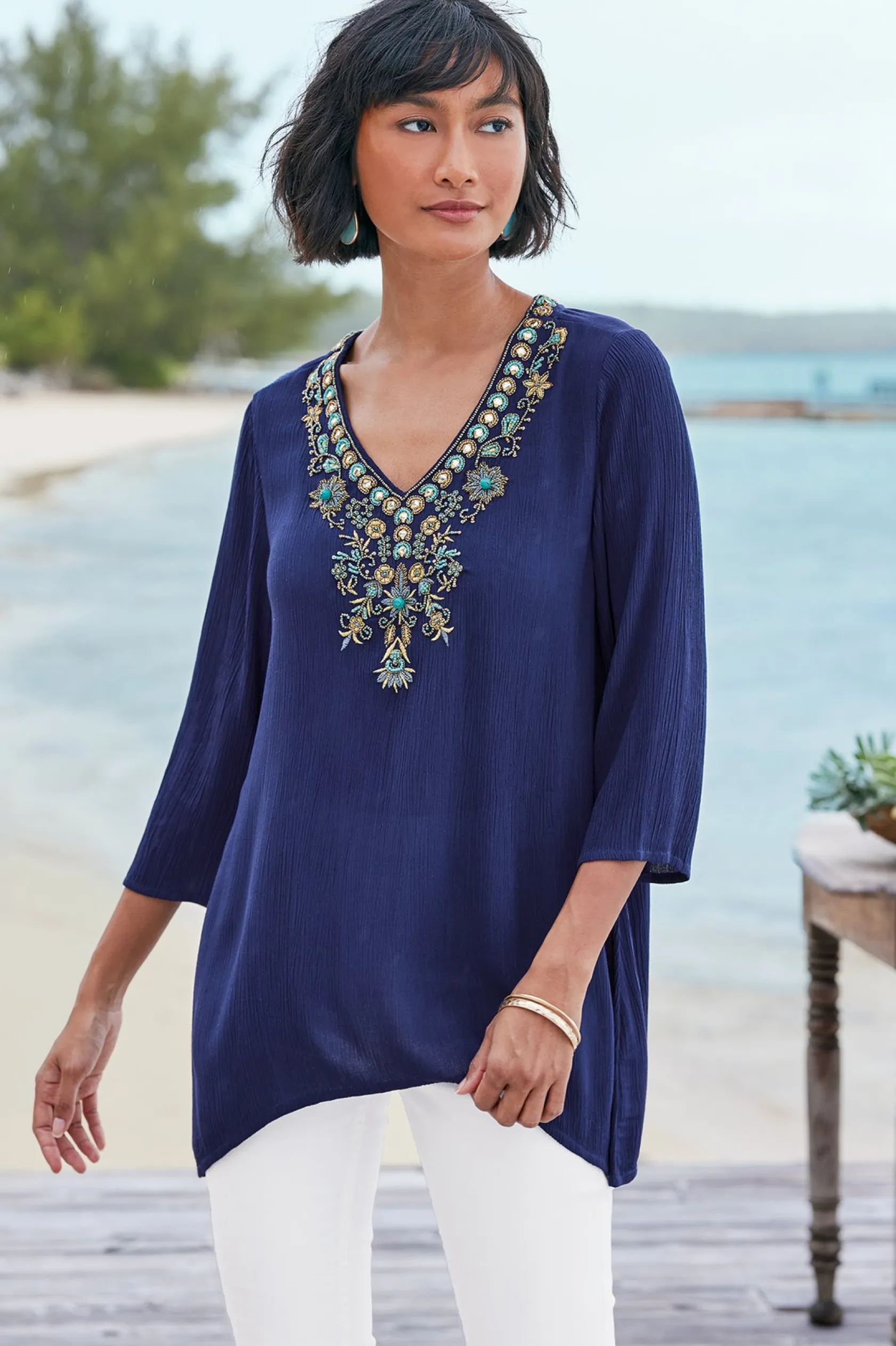 Soft Surroundings Petites Paulina Gauze Pullover