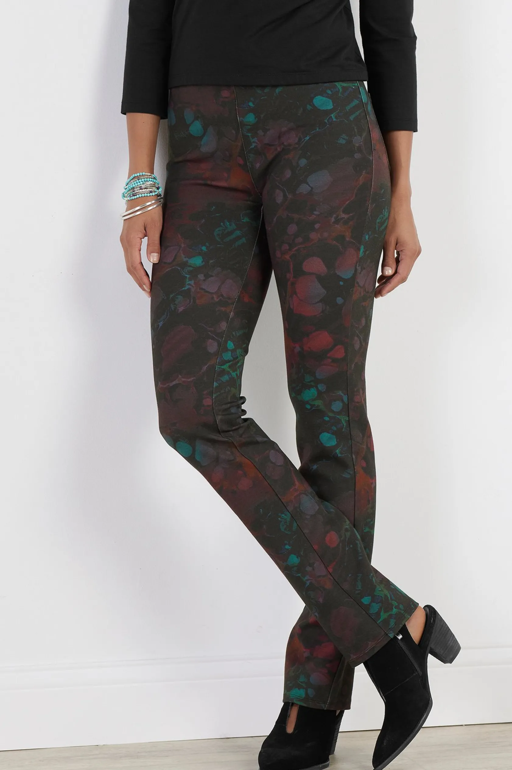 Soft Surroundings Petites Perfect Ponte Marbled Pull-On Straight Leg Pants