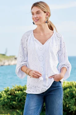 Soft Surroundings Petites Rhiannon Eyelet Peasant Top