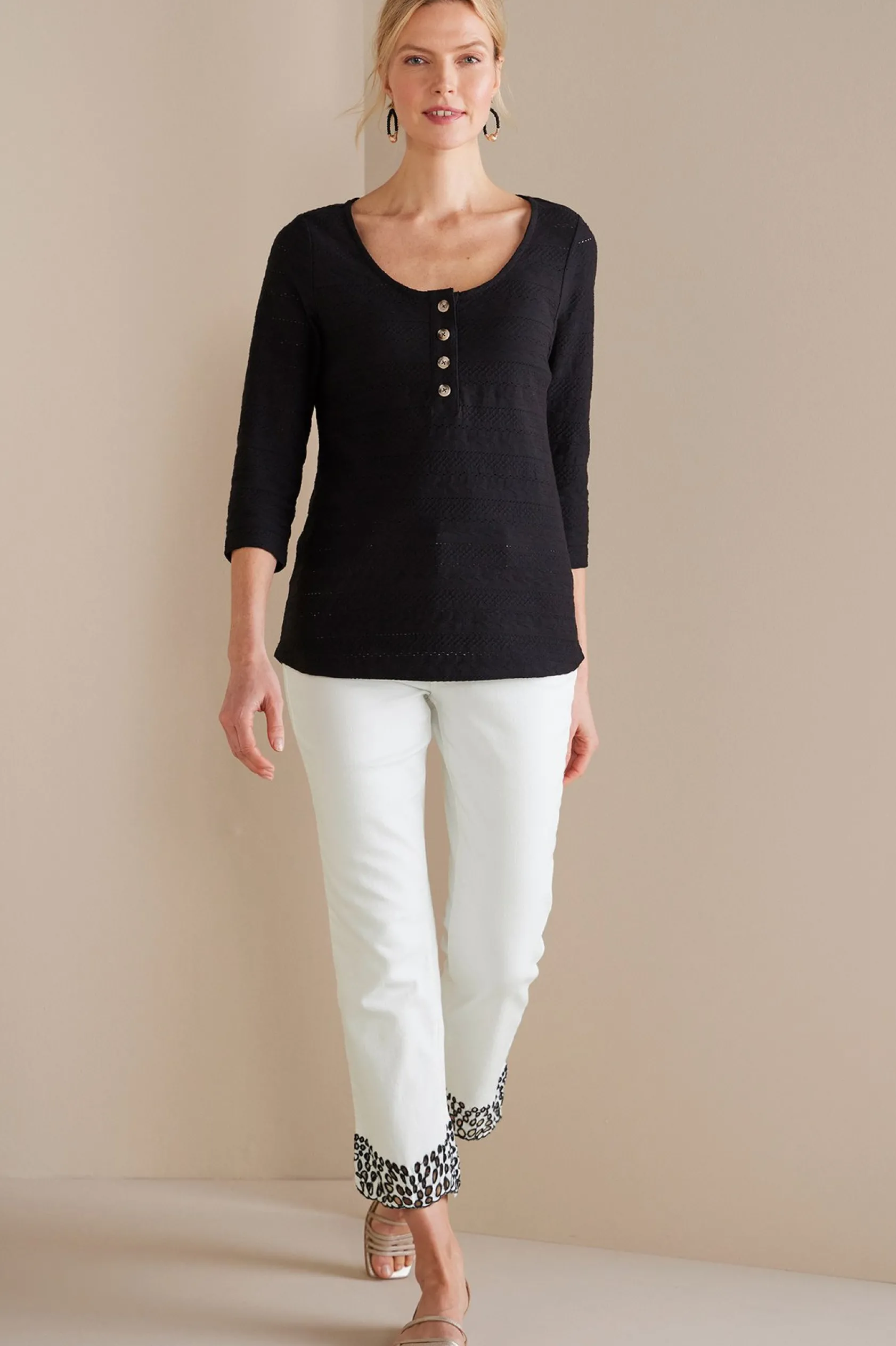 Soft Surroundings Solene Eyelet Denim Crop Jeans