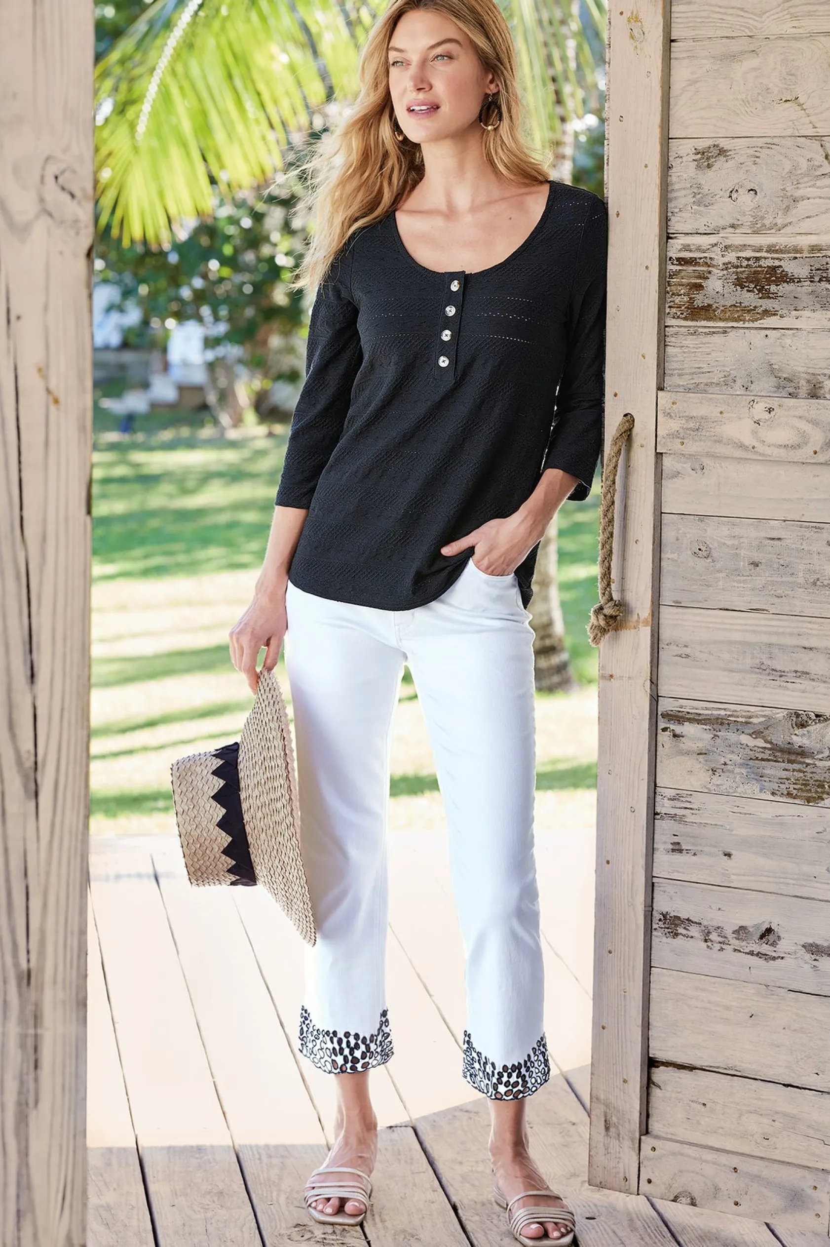 Soft Surroundings Solene Eyelet Denim Crop Jeans
