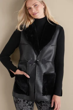 Soft Surroundings Zeva Faux Leather Shearling Vest