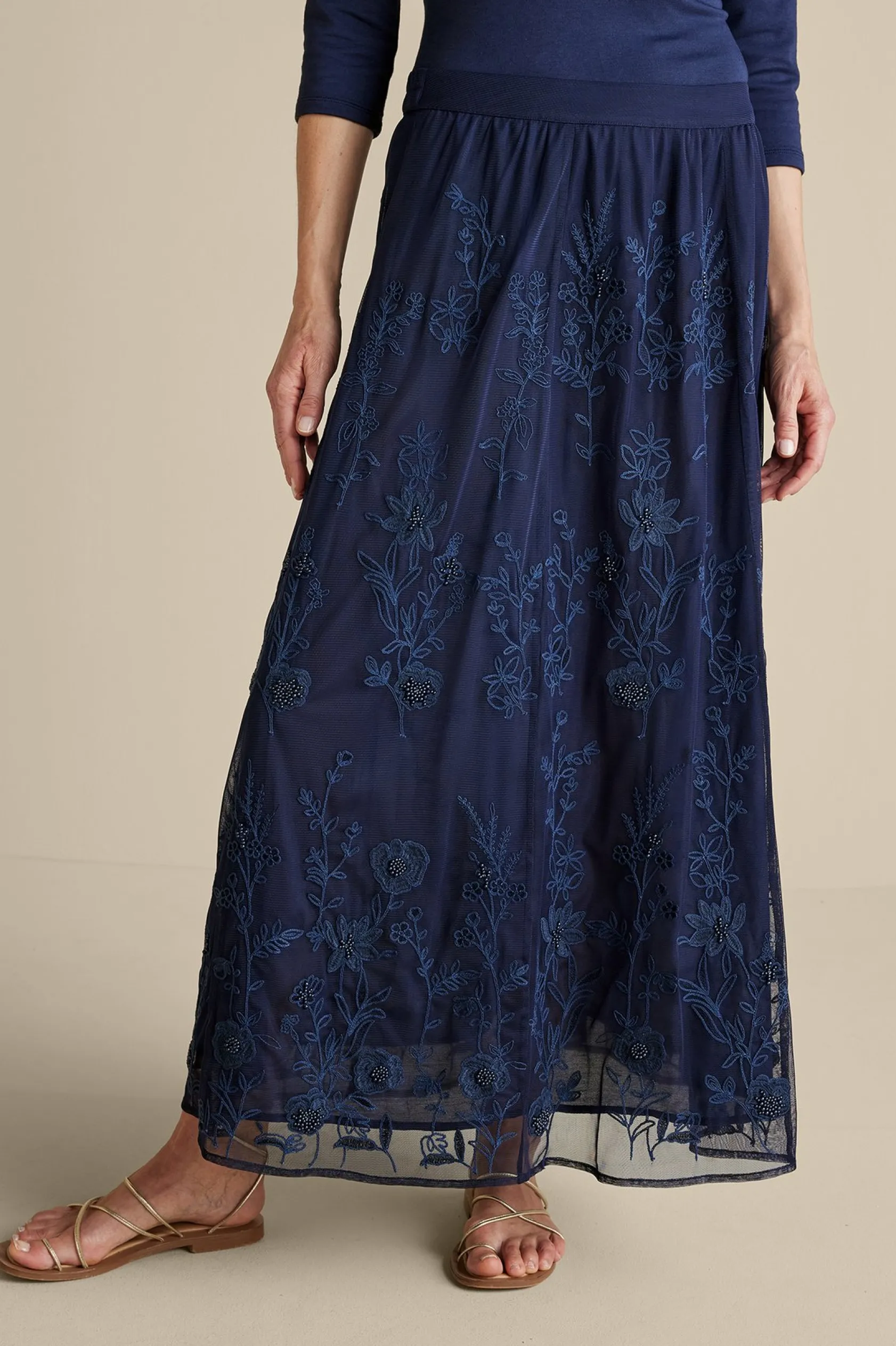 Soft Surroundings Zuri Embroidered Mesh Skirt
