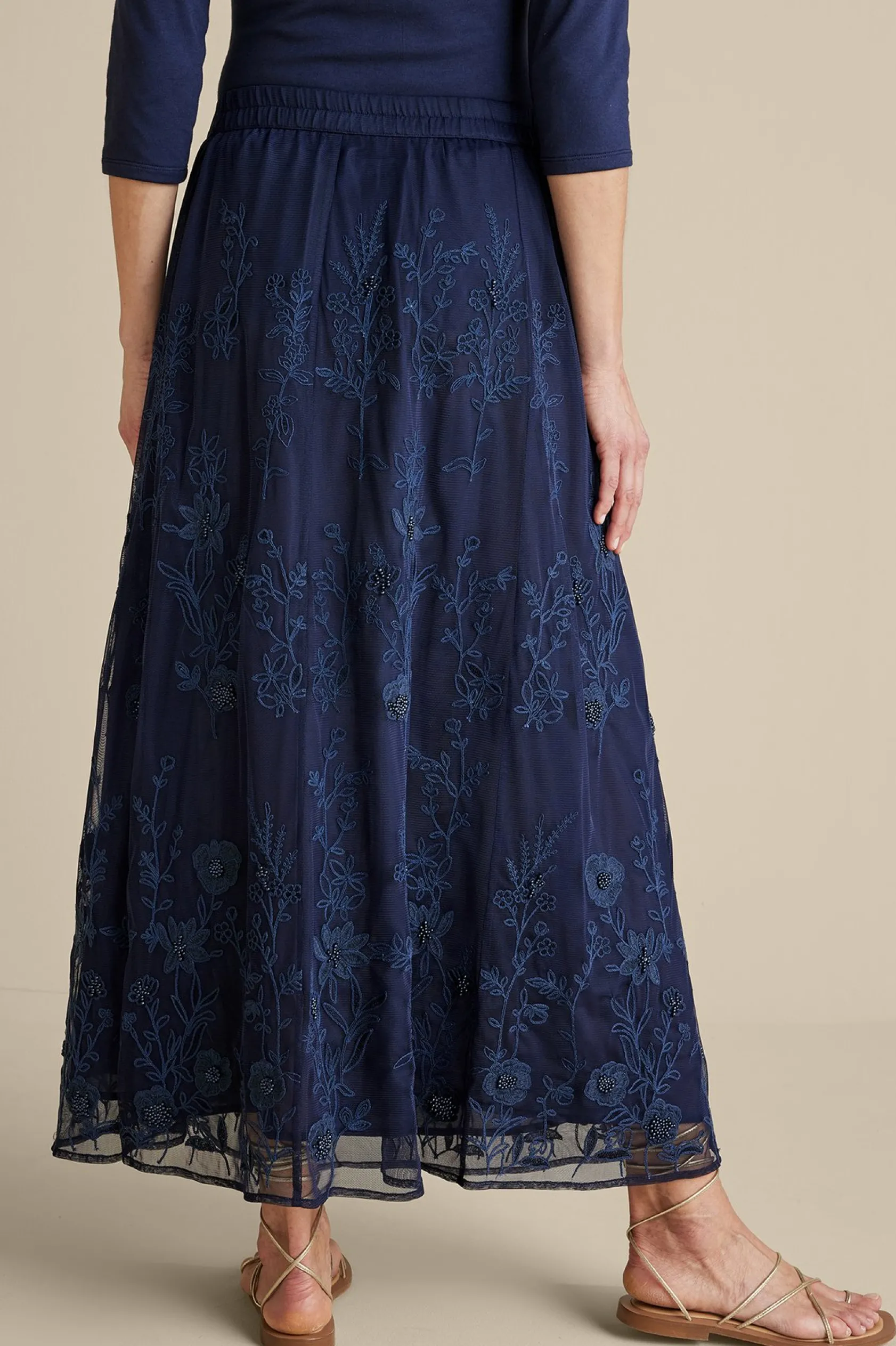 Soft Surroundings Zuri Embroidered Mesh Skirt