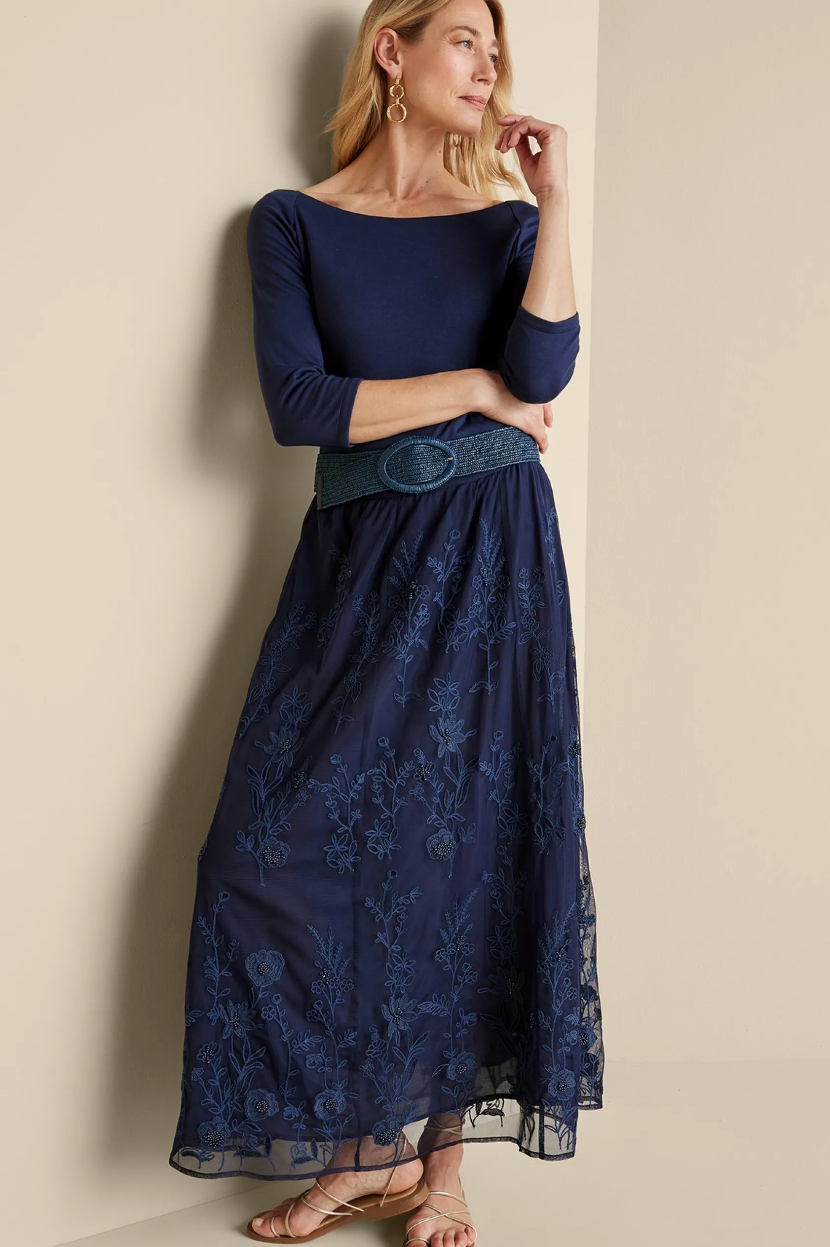 Soft Surroundings Zuri Embroidered Mesh Skirt
